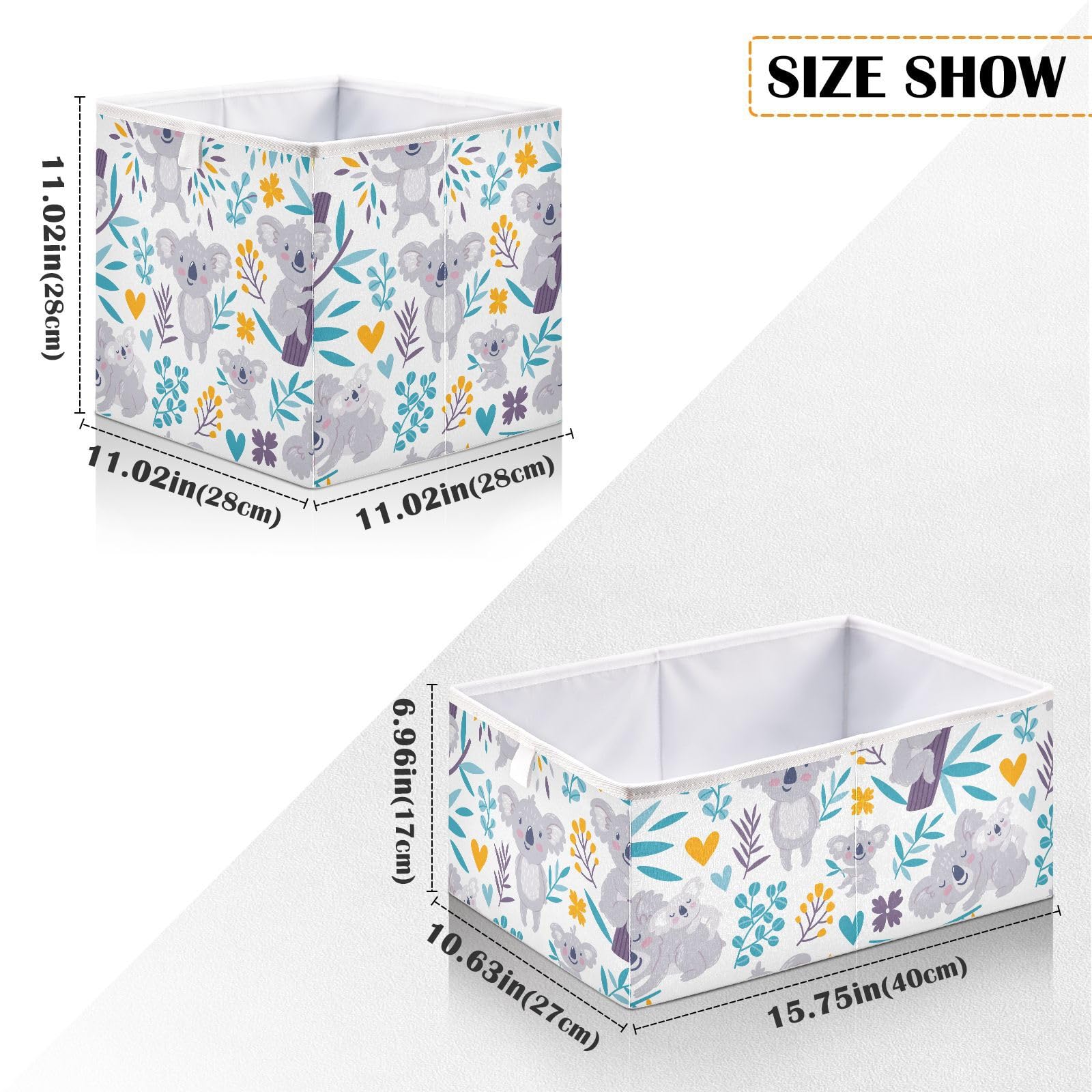 Emelivor Cute Koala Rectangle Storage Bins Fabric Storage Cube Large Foldable Storage Baskets Cloth Box Containers for Shelves Closet Living Room Cloth Decorative,16 x 11inch