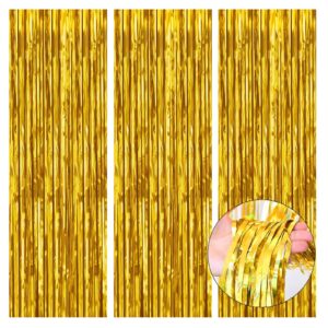 3 pack party backdrop decorations, 3.28 x 9.84 ft gold birthday backdrop tinsel curtain backdrop birthday decor party streamers party supplies for birthday wedding graduation bachelor party