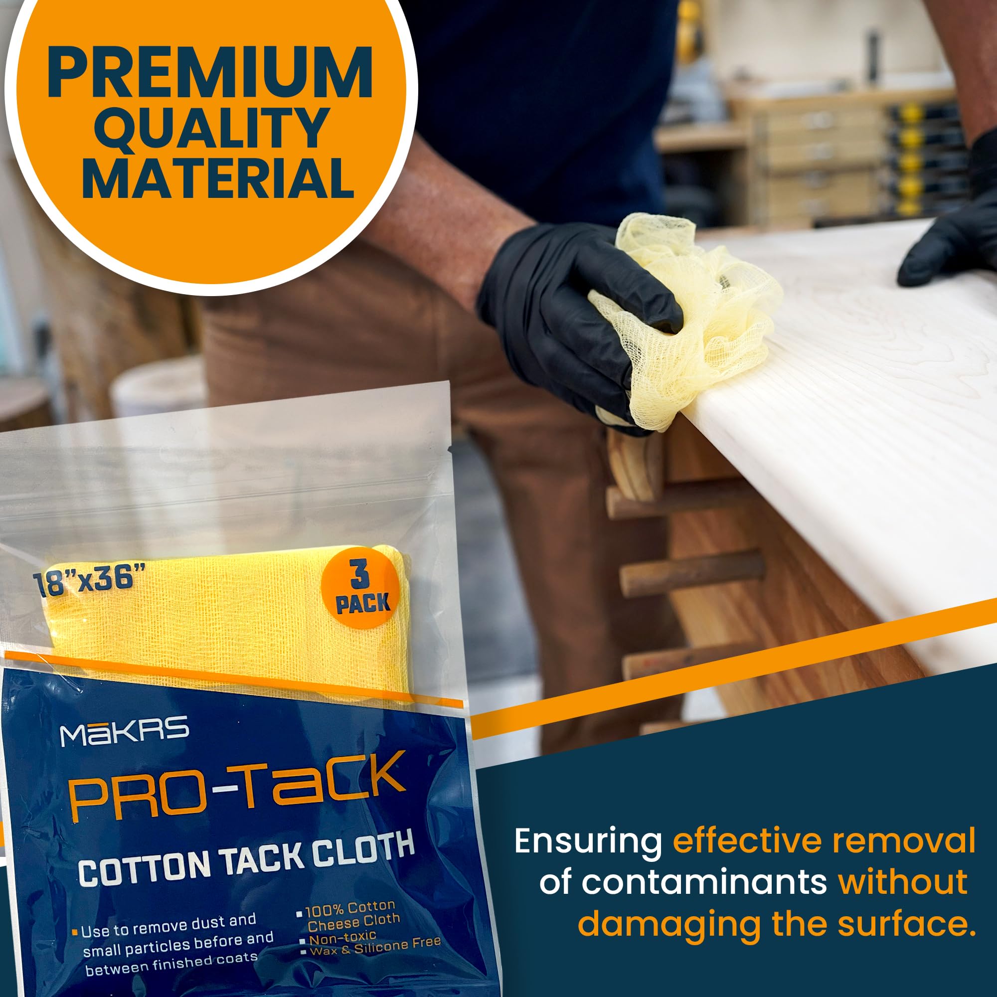 MāKRS - Pro-Tack Tack Cloth, (Pack of 3) Tack Rags, Tack Cloths for Removing Dust and Particles, Tack Cloth Woodworking, Painting, and Varnishing, Wax and Silicone Free, Anti-Static, 18" x 36"