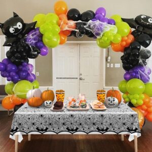 3 Pcs Halloween Spider Web Tablecloth Plastic Black Disposable Rectangle Scary Bat Table Cloths for Birthday Party Decoration Supplies 54 * 108 Inch