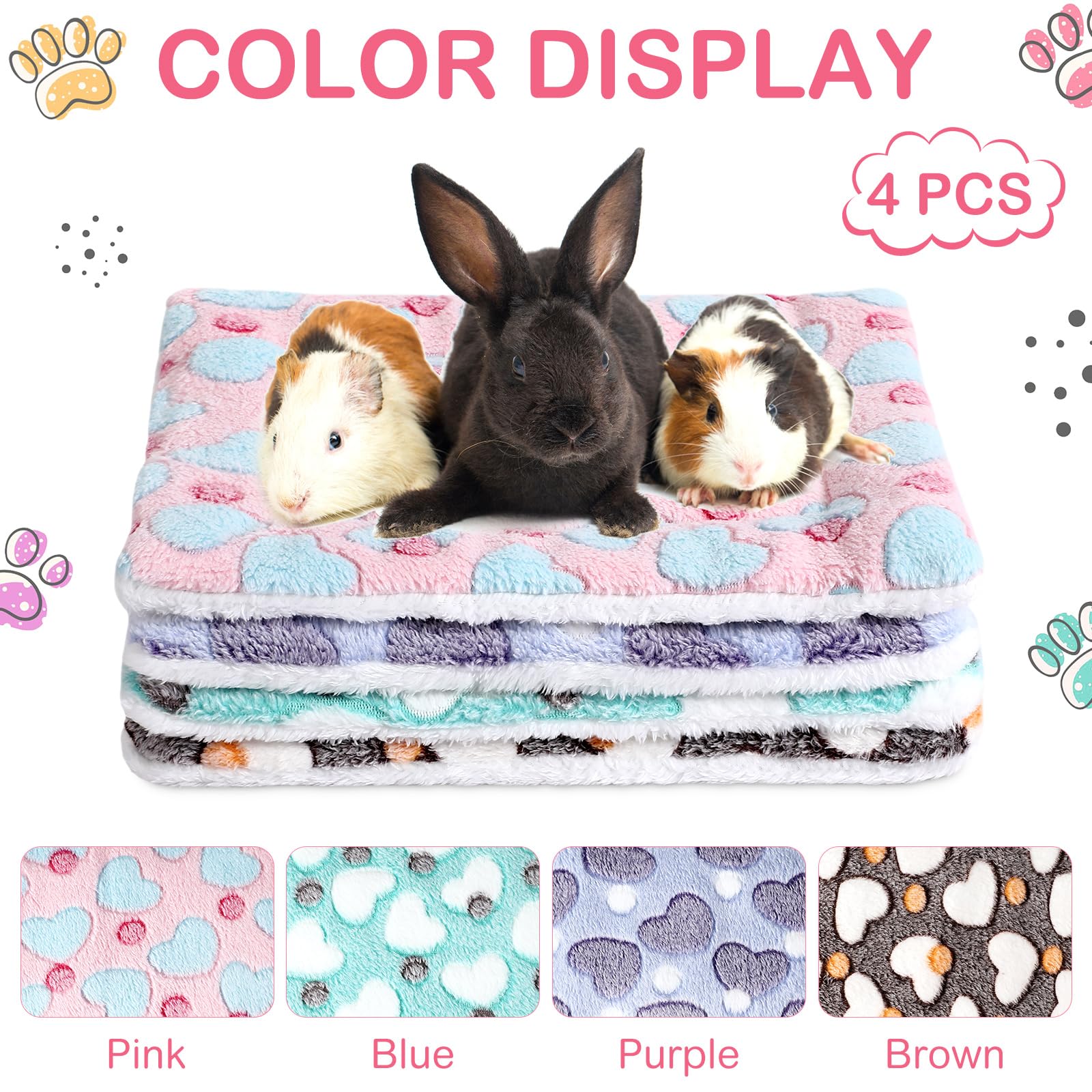 Tuanse 4 Pack Guinea Pig Bed Mat Bedding Rabbit Winter Bed Pad for Indoor Warm Small Animal Bed Mattres Fleece Sleeping Pad for Hedgehogs Bunny Ferrets Hamster (Heart,13 x 10 Inch)