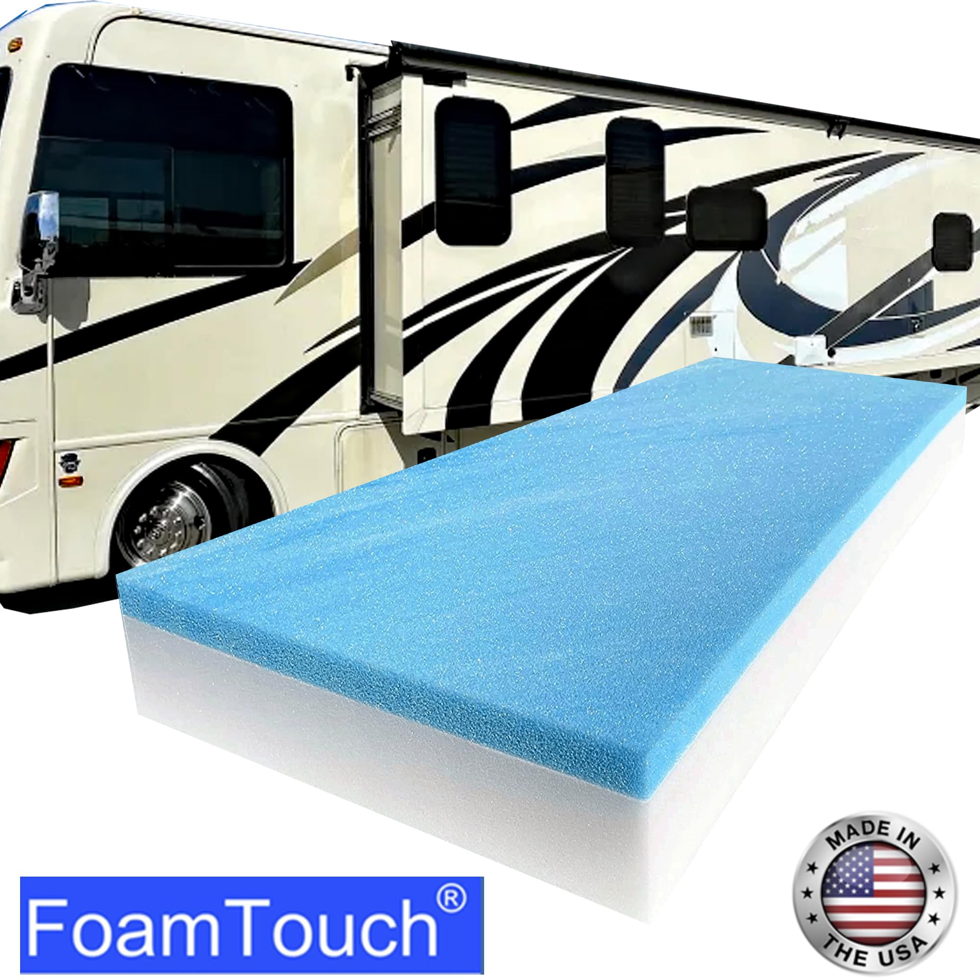 FoamTouch 6" Height x 30" Width x 75" Length Camper/RV bunk Mattress with Gel Memory Foam -No Cover