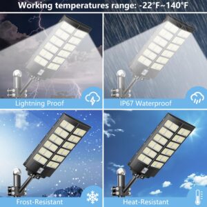 Vzyhik 5000W Solar Street Lights Outdoor,7000K 480000LM Outdoor LED Street Light Dusk to Dawn, LED Wide Angle Lamp with Motion Sensor and Remote Control, for Parking Lot, Yard, etc.2-Pack