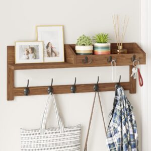 ambird wall hooks with shelf 26.57inch entryway wall hanging shelf wood coat hooks for wall with shelf coat rack wall mount rack with 5 dual hooks 3 key hooks mail organizer and key rack key holder