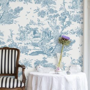 Peel and Stick Wallpaper Blue and White Wallpaper Toile Removable Self-Adhesive Wallpaper for Bedroom Bathroom Vintage Contact Paper for Walls Covering 16In×78.7In