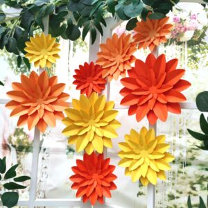 Mybbshower Orange Flower (9 inch-6 inch) for Fall Autumn Thanksgiving Harvest Party Wall Wedding Backdrop Bridal Shower Centerpieces Home Wall Decor Pack of 9