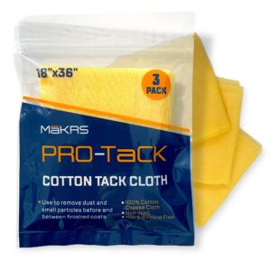 mākrs - pro-tack tack cloth, (pack of 3) tack rags, tack cloths for removing dust and particles, tack cloth woodworking, painting, and varnishing, wax and silicone free, anti-static, 18" x 36"