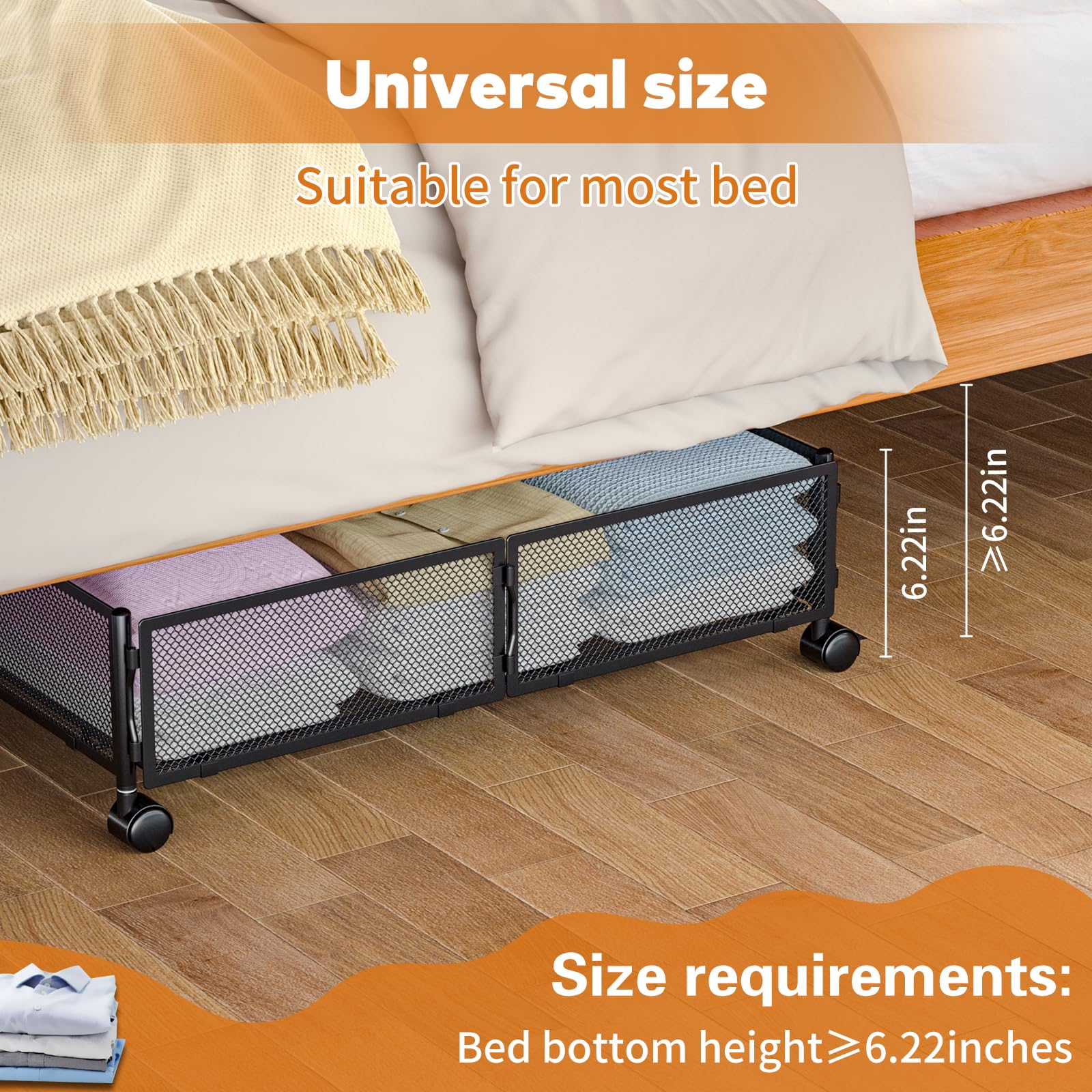 Lingusta Under Bed Storage with Wheels,Rolling Under Bed Storage Containers,Under Bed Shoe Storage,Under Bed Storage for Bedroom Clothes Shoes Blankets (2 pack, Black)