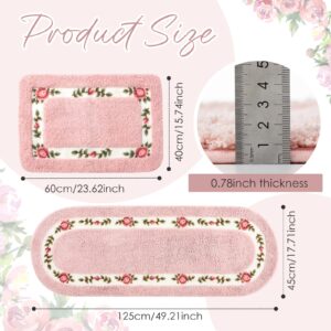 Drydiet 2 Pcs Rose Flowers Coquette Bathroom Rugs Set Coquette Bathroom Bedroom Living Room Decor,Floral Flower Rugs for Bedroom Non Skid Absorbent Romantic Rose Flower Area Rugs 2 Shapes(Pink,Small)