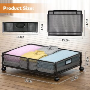 Lingusta Under Bed Storage with Wheels,Rolling Under Bed Storage Containers,Under Bed Shoe Storage,Under Bed Storage for Bedroom Clothes Shoes Blankets (2 pack, Black)