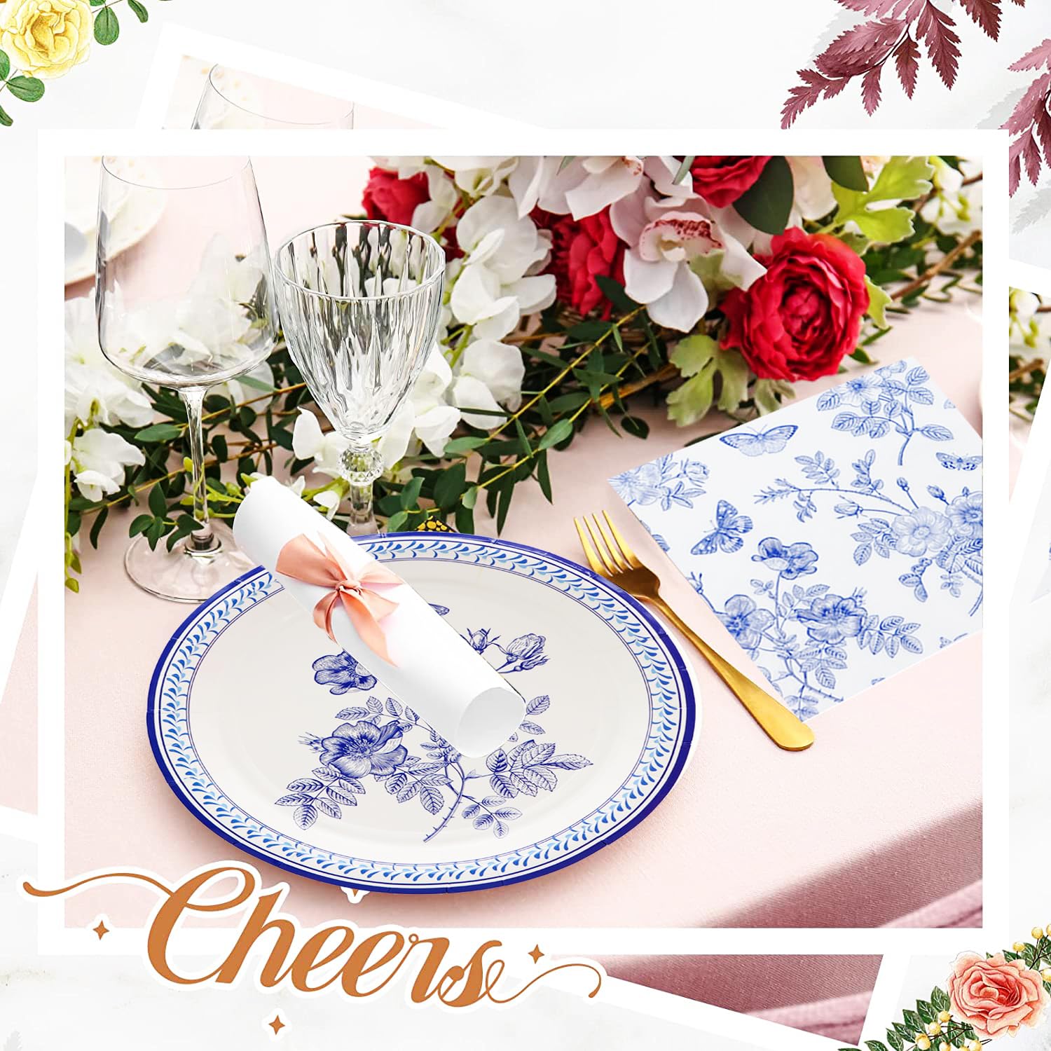 80 Pcs Blue White Flower Party Supplies Blue and White Floral Set 7"Blue White Floral Paper Plates Napkins for Floral Party Theme Bridal Shower Wedding Tea Party Floral Birthday Party Decor |Serves40