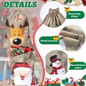 Paterr 3 Pack Christmas Burlap Gift Bags with Drawstring 26 x 20 Inch Large Christmas Gift Bags Snowman Reindeer Santa Claus Sack Holiday Bags for Candy Treat Goodie Wrapping Xmas Party Supplies