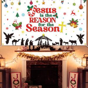 JKQ Jesus is The Reason for The Season Backdrop Banner 73 x 43 Inch Large Christmas Holiday Nativity Scenes Birth of Jesus Background Banner Religious Christmas Holy Nativity Party Decorations