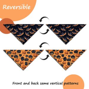 Raisingwell Halloween Dog Bandanas 2 Pack Bat Pumpkin Pattern Dog Bibs Reversible Washable Durable Fall Dog Scarf Suitable for Small to X- Large Breed Dog Boy and Girl (Large)