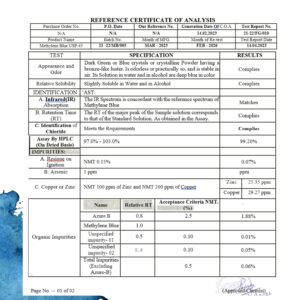 Methylene Blue, Powder 2 Grams Pharmaceutical Grade in Capsules- Makes 200 mL of 1% Aqueous Solution USP