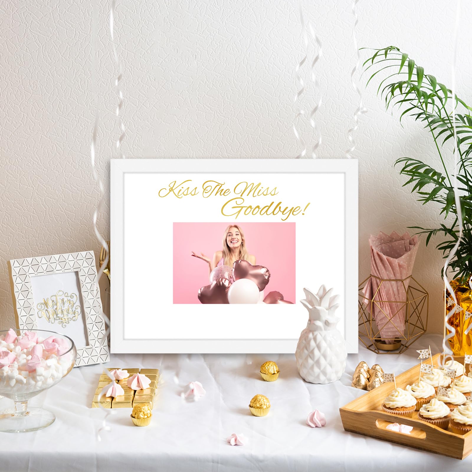 Bachelorette Party Decorations - Framed Kiss The Miss Goodbye Party Decor - 9''X12.6'' Photo Bridal Shower Centerpiece Hen Night Games Party Supplies Gift