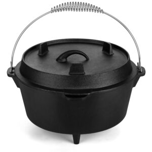 5qt dutch oven camping, leonyo 2 in 1 camping dutch oven, cast iron dutch oven for outdoor camping, heavy duty & pre-seasoned deep pot for sourdough bread baking, campfire cooking