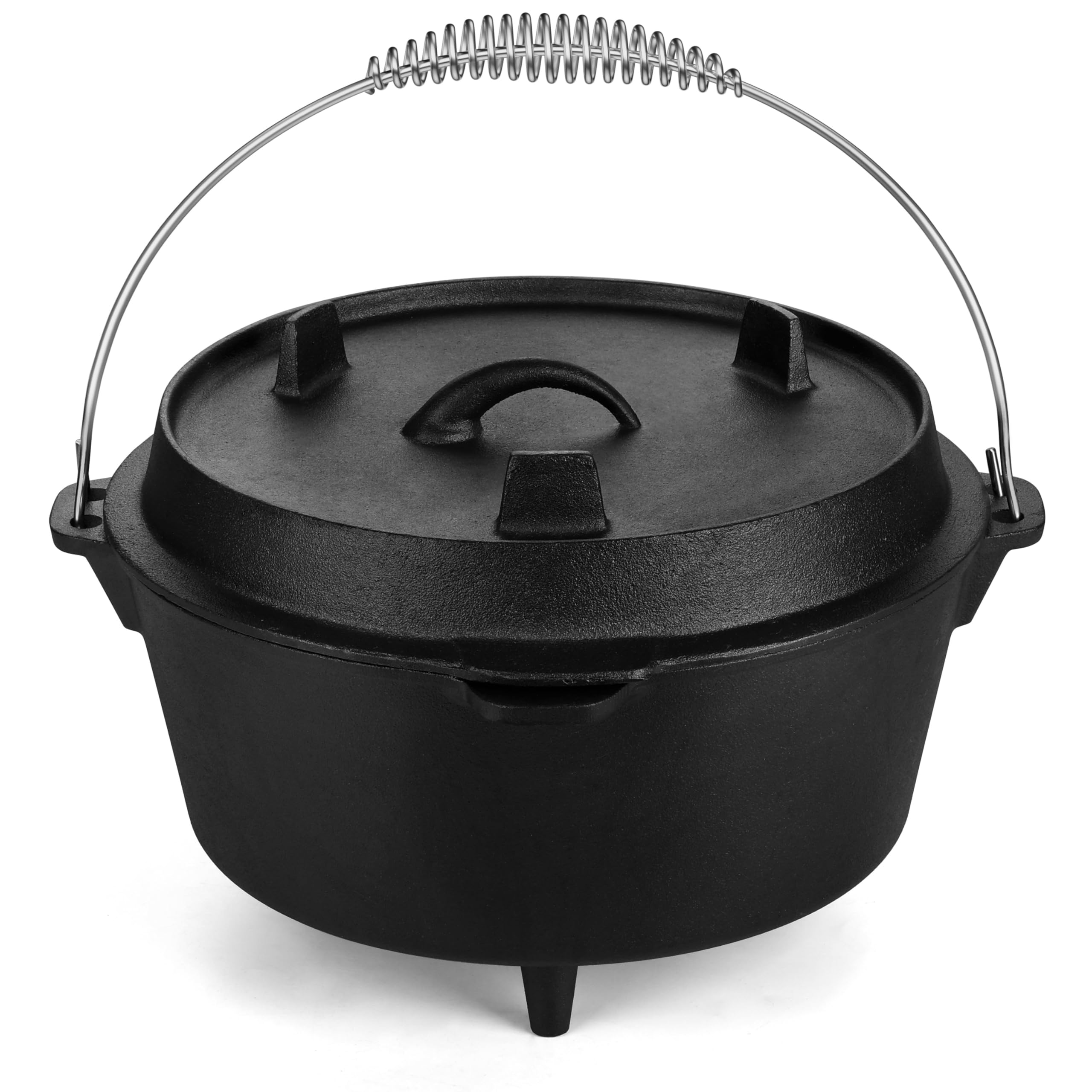 5QT Dutch Oven Camping, Leonyo 2 in 1 Camping Dutch Oven, Cast Iron Dutch Oven for Outdoor Camping, Heavy Duty & Pre-Seasoned Deep Pot for Sourdough Bread Baking, Campfire Cooking