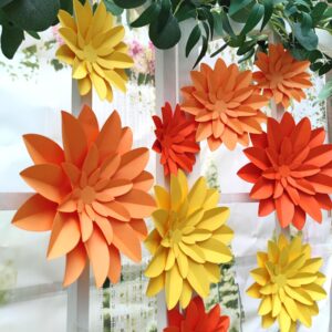 Mybbshower Orange Flower (9 inch-6 inch) for Fall Autumn Thanksgiving Harvest Party Wall Wedding Backdrop Bridal Shower Centerpieces Home Wall Decor Pack of 9