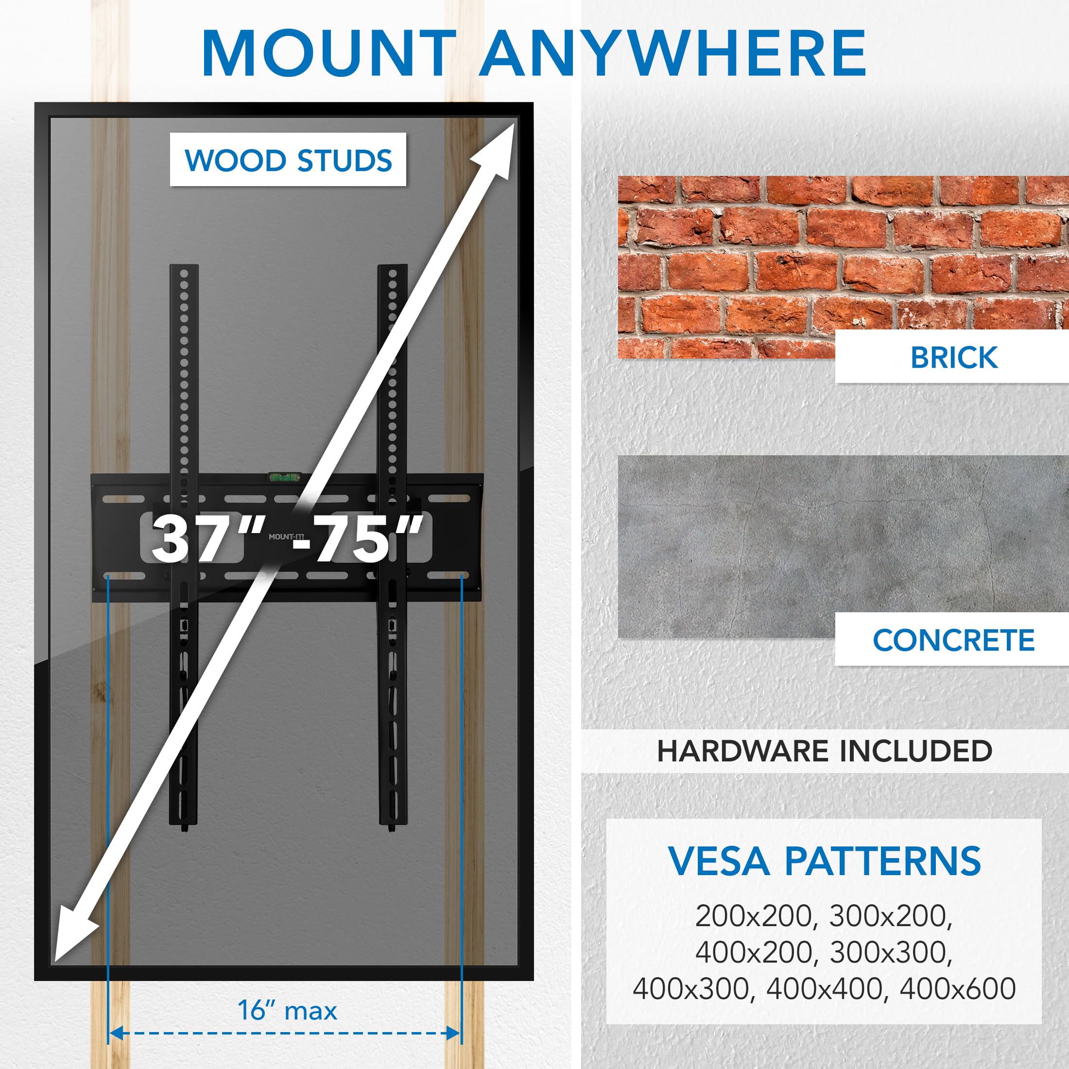 Mount-It! Portrait TV Wall Mount, Low Profile TV Mount for Vertical Mounting of Displays from 37" to 75", High 165 lb Weight Capacity, Anti-Theft Design, Tilting Menu Wall Board Mount, Sturdy Design