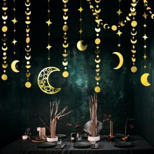 cheerland gold star moon hanging decorations moon garland crescent star streamer for kids room decor birthday ramadan eid mubarak wedding fortune teller celestial party supplies - pack of 10