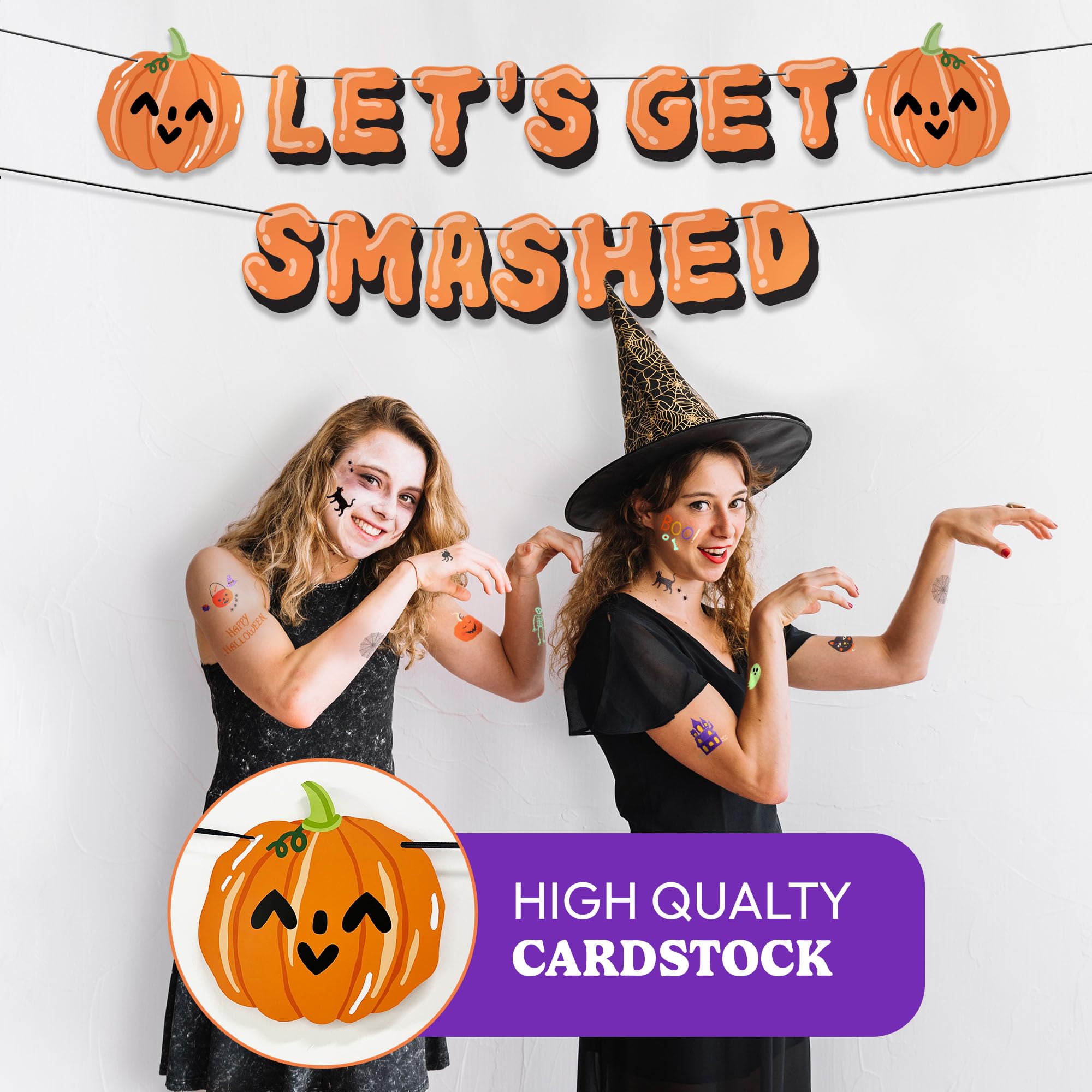 HOUSE OF PARTY Let's Get Smashed Halloween Banner - Indoor Halloween Party Decoration with Pumpkin Designs - Perfect for Mantle, Halloween Party Favors and Decorations