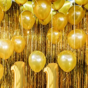 3 Pack Party Backdrop Decorations, 3.28 x 9.84 ft Gold Birthday Backdrop Tinsel Curtain Backdrop Birthday Decor Party Streamers Party Supplies for Birthday Wedding Graduation Bachelor Party