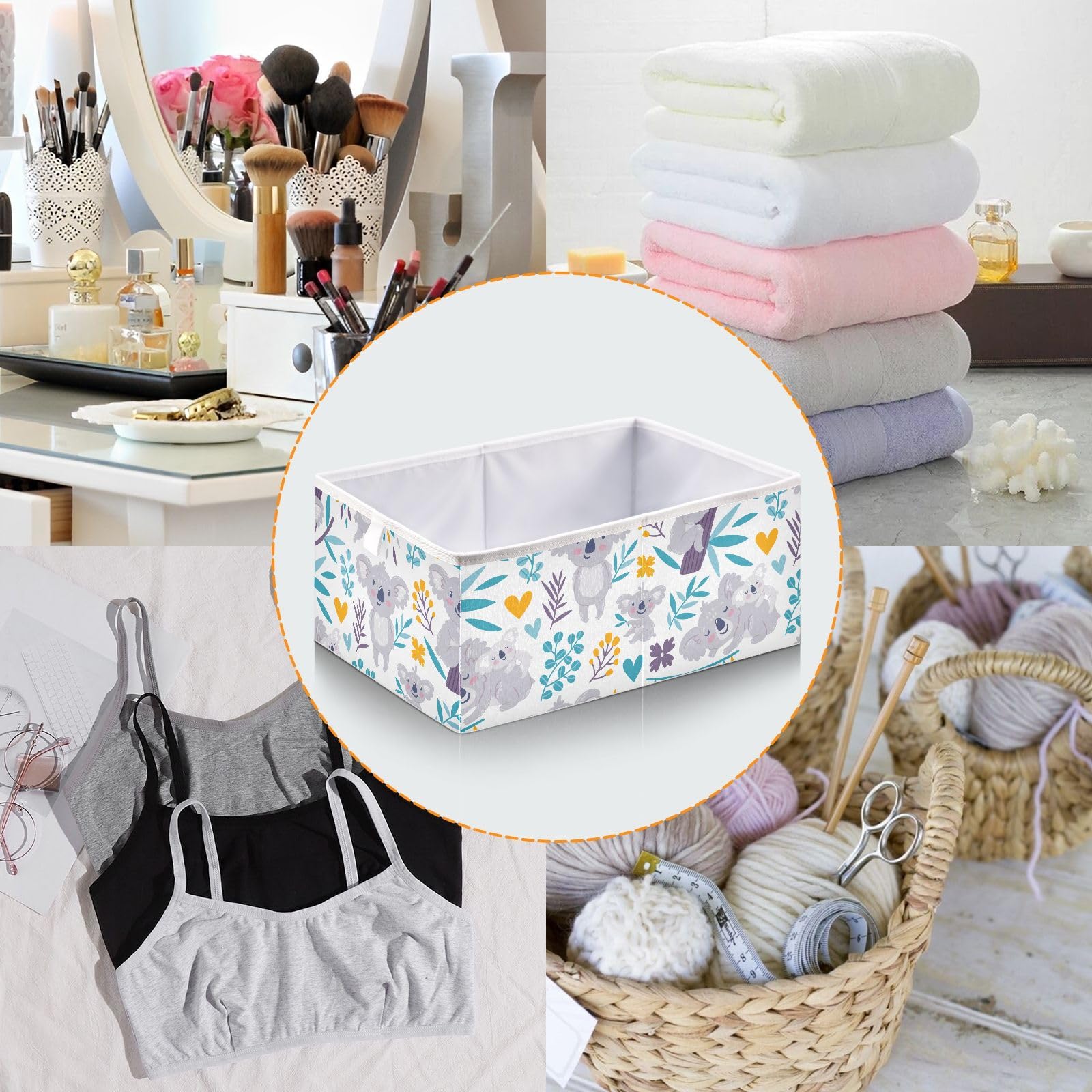 Emelivor Cute Koala Rectangle Storage Bins Fabric Storage Cube Large Foldable Storage Baskets Cloth Box Containers for Shelves Closet Living Room Cloth Decorative,16 x 11inch