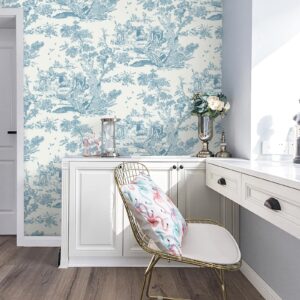 Peel and Stick Wallpaper Blue and White Wallpaper Toile Removable Self-Adhesive Wallpaper for Bedroom Bathroom Vintage Contact Paper for Walls Covering 16In×78.7In