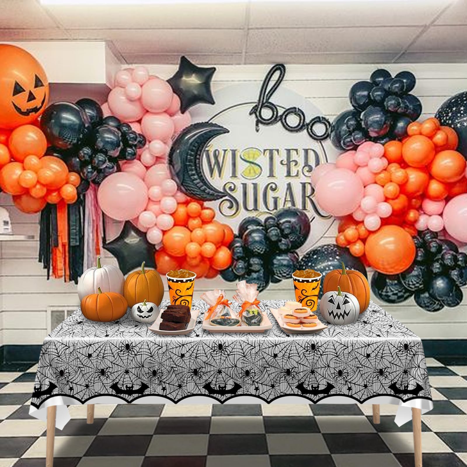 3 Pcs Halloween Spider Web Tablecloth Plastic Black Disposable Rectangle Scary Bat Table Cloths for Birthday Party Decoration Supplies 54 * 108 Inch