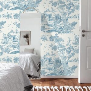 Peel and Stick Wallpaper Blue and White Wallpaper Toile Removable Self-Adhesive Wallpaper for Bedroom Bathroom Vintage Contact Paper for Walls Covering 16In×78.7In