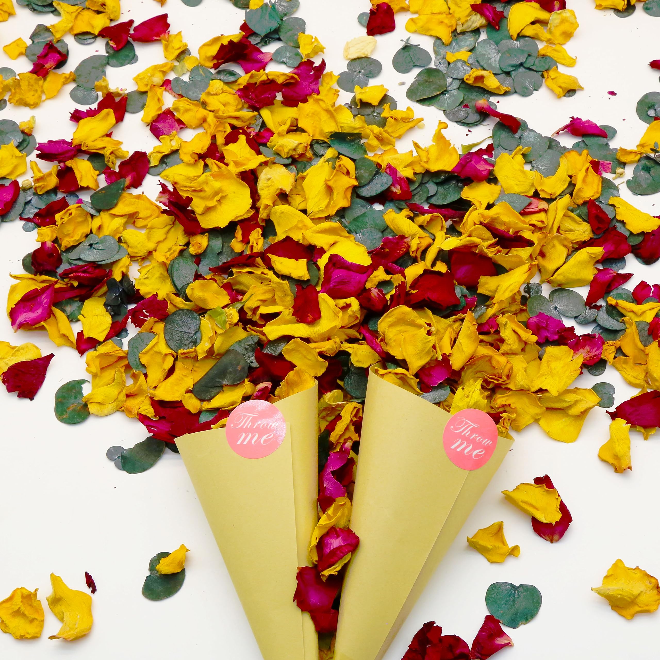 2 QT Mix Biodegradable Flower Petals Confetti, 20+ Cups of Dried Roses & Eucalyptus Leaves, Real Petals for Wedding Parties Romantic Gifts, Flower Girl Bridal