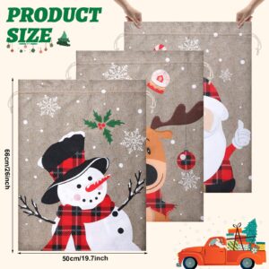 Paterr 3 Pack Christmas Burlap Gift Bags with Drawstring 26 x 20 Inch Large Christmas Gift Bags Snowman Reindeer Santa Claus Sack Holiday Bags for Candy Treat Goodie Wrapping Xmas Party Supplies