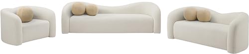 Meridian Furniture 186Cream-L Kali Collection Modern | Contemporary Loveseat with Soft Cream Faux Shearling Teddy Fabric, Curved Back, 62" W x 33" D x 27" H, Cream