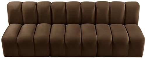 Meridian Furniture 103Brown-S3F Arc Collection Modern | Contemporary Modular Sofa with Soft Brown Velvet, Deep Channel Tufting, Modular Design, 89.5" W x 31" D x 30" H, Brown