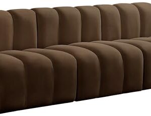 Meridian Furniture 103Brown-S3F Arc Collection Modern | Contemporary Modular Sofa with Soft Brown Velvet, Deep Channel Tufting, Modular Design, 89.5" W x 31" D x 30" H, Brown