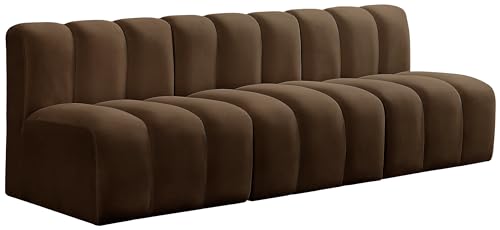 Meridian Furniture 103Brown-S3F Arc Collection Modern | Contemporary Modular Sofa with Soft Brown Velvet, Deep Channel Tufting, Modular Design, 89.5" W x 31" D x 30" H, Brown