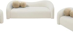 Meridian Furniture 186Cream-L Kali Collection Modern | Contemporary Loveseat with Soft Cream Faux Shearling Teddy Fabric, Curved Back, 62" W x 33" D x 27" H, Cream