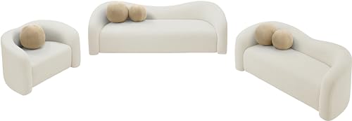 Meridian Furniture 186Cream-L Kali Collection Modern | Contemporary Loveseat with Soft Cream Faux Shearling Teddy Fabric, Curved Back, 62" W x 33" D x 27" H, Cream