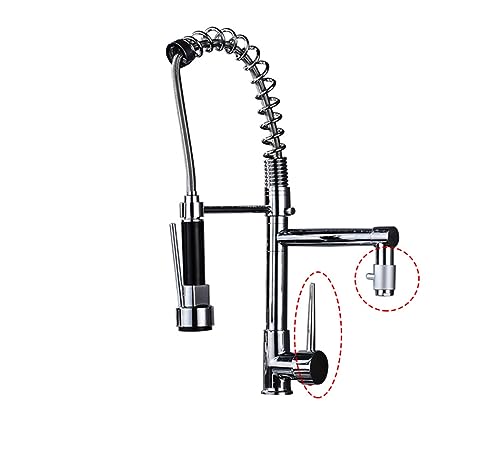 Kitchen Sink Faucet Dual Spout 360 Degree Rotation Spring Pull Down Sprayer Deck Mounted Hot Cold Water Mixer Taps