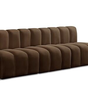 Meridian Furniture 103Brown-S3F Arc Collection Modern | Contemporary Modular Sofa with Soft Brown Velvet, Deep Channel Tufting, Modular Design, 89.5" W x 31" D x 30" H, Brown