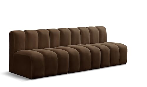 Meridian Furniture 103Brown-S3F Arc Collection Modern | Contemporary Modular Sofa with Soft Brown Velvet, Deep Channel Tufting, Modular Design, 89.5" W x 31" D x 30" H, Brown