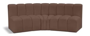 meridian furniture 101brown-s3b arc collection modern | contemporary modular sofa with soft brown vegan leather, deep channel tufting, modular design, 86" w x 41" d x 30" h, brown