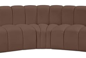 Meridian Furniture 101Brown-S3B Arc Collection Modern | Contemporary Modular Sofa with Soft Brown Vegan Leather, Deep Channel Tufting, Modular Design, 86" W x 41" D x 30" H, Brown