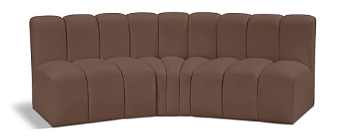 Meridian Furniture 101Brown-S3B Arc Collection Modern | Contemporary Modular Sofa with Soft Brown Vegan Leather, Deep Channel Tufting, Modular Design, 86" W x 41" D x 30" H, Brown