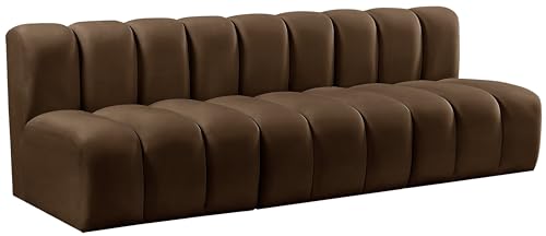 Meridian Furniture 103Brown-S3F Arc Collection Modern | Contemporary Modular Sofa with Soft Brown Velvet, Deep Channel Tufting, Modular Design, 89.5" W x 31" D x 30" H, Brown