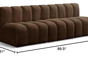 Meridian Furniture 103Brown-S3F Arc Collection Modern | Contemporary Modular Sofa with Soft Brown Velvet, Deep Channel Tufting, Modular Design, 89.5" W x 31" D x 30" H, Brown