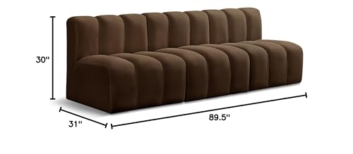 Meridian Furniture 103Brown-S3F Arc Collection Modern | Contemporary Modular Sofa with Soft Brown Velvet, Deep Channel Tufting, Modular Design, 89.5" W x 31" D x 30" H, Brown