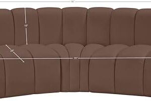 Meridian Furniture 101Brown-S3B Arc Collection Modern | Contemporary Modular Sofa with Soft Brown Vegan Leather, Deep Channel Tufting, Modular Design, 86" W x 41" D x 30" H, Brown