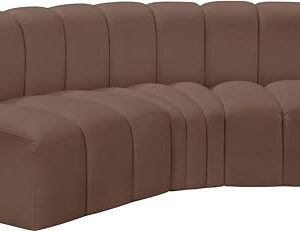 Meridian Furniture 101Brown-S3B Arc Collection Modern | Contemporary Modular Sofa with Soft Brown Vegan Leather, Deep Channel Tufting, Modular Design, 86" W x 41" D x 30" H, Brown